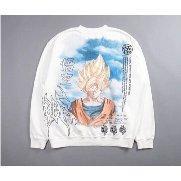 Darc Sport X DBZ Goku London Crewneck Cream Sweatshirt L XL RARE SOLD OUT - Picture 1 of 5